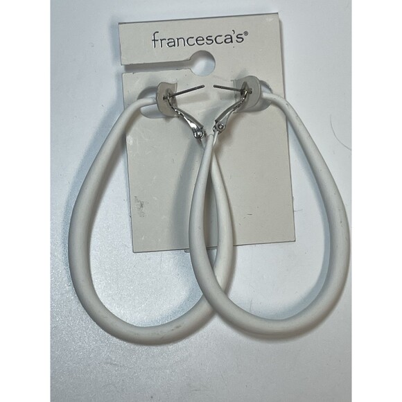 Francesca’s White Coated Teardrop Hoop Earrrings New - Picture 2 of 4